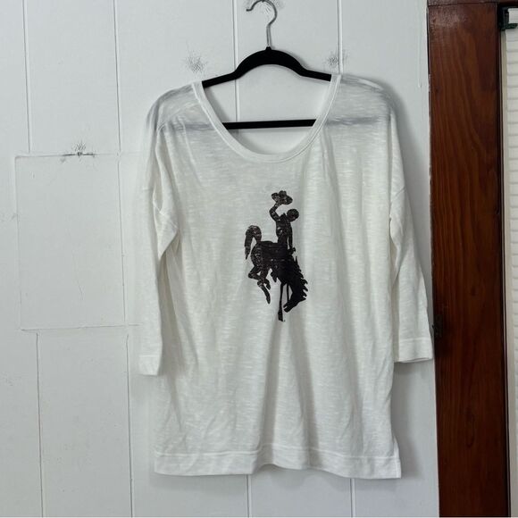 Champion University of Wyoming White Burnout 3/4 Sleeve Tee XL - Picture 1 of 5